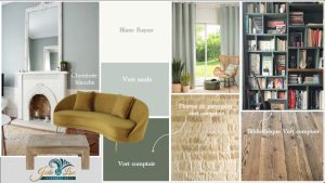 Moodboard pour l'aménagement d'une pièce de vie par Jade & Lou.