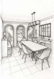 Cuisine et espace de vie par Jade & Lou - croquis